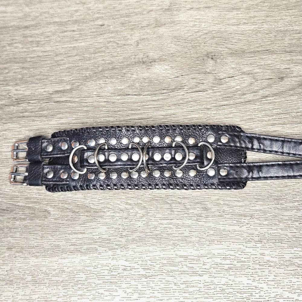 Unisex Black Metal Studded Punk Rock Biker Wide Strap Leather Bracelet